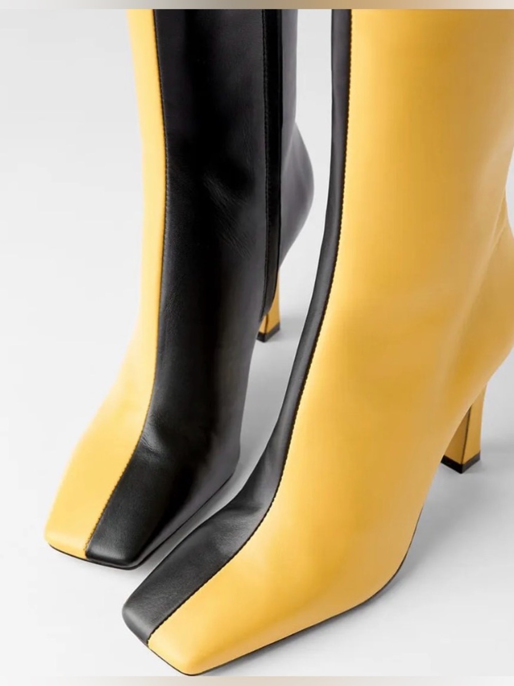 Zara Yellow and Black Two-Tone Heel Boots